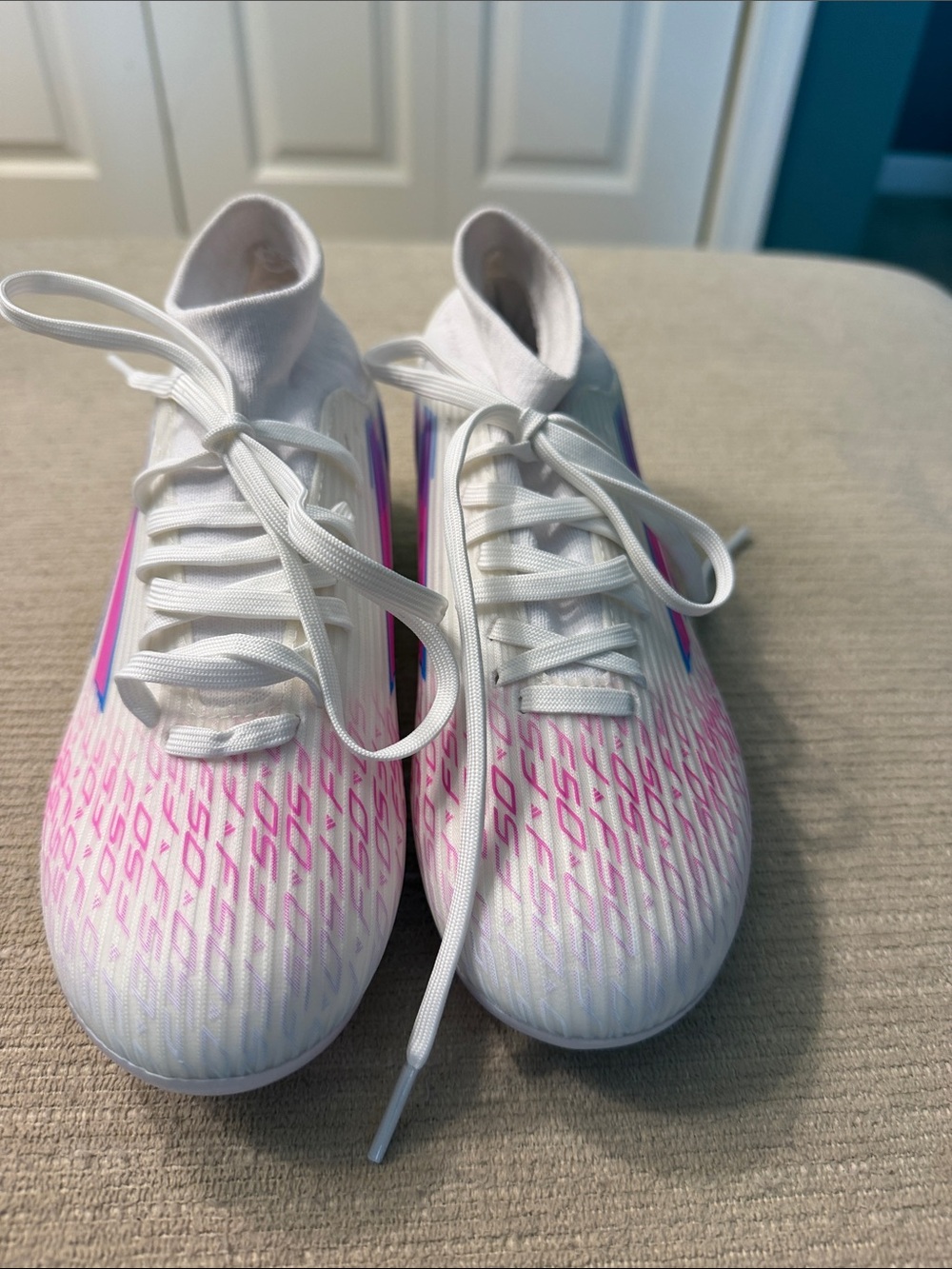 adidas White Athletic Cleats with Pink Accents